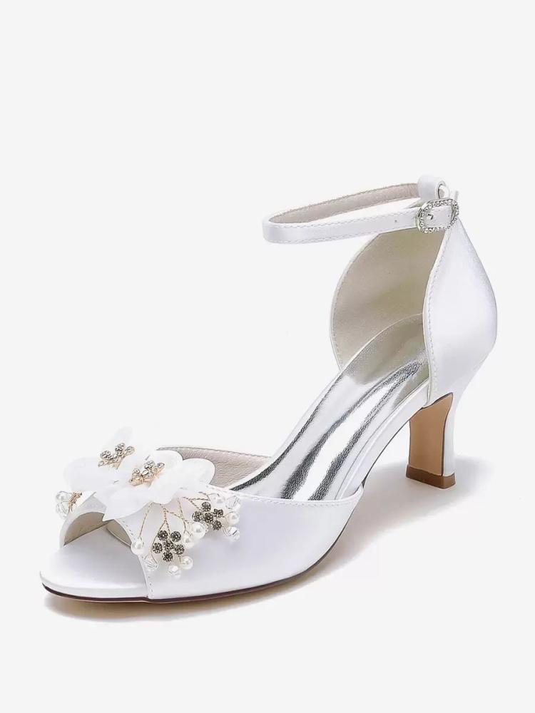 Wedding Shoes | Bridal Sandals White Satin Chic Peep Toe Rhinestones Wedding Sandals Shoes Wedding Shoes