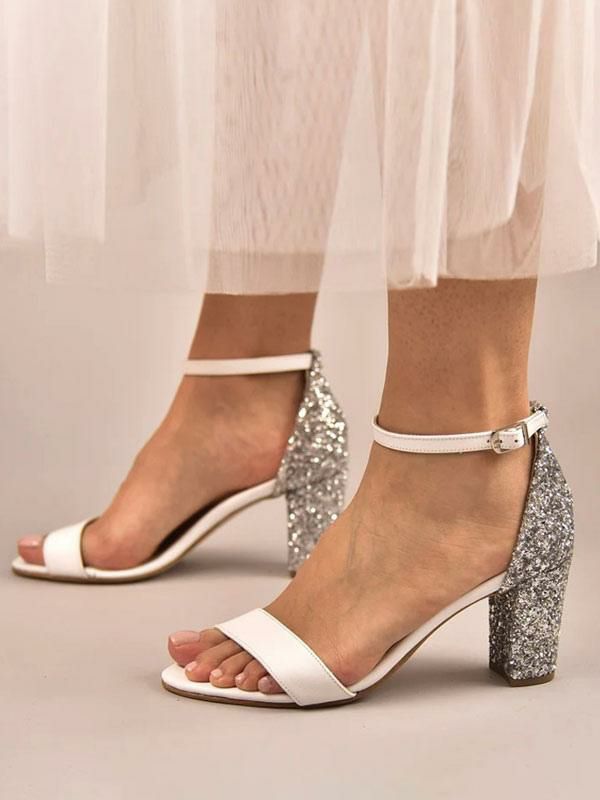 Wedding Shoes | Bridal Sandals White Sequined Cloth Simple Open Toe Sequins Wedding Sandals Shoes Wedding Shoes