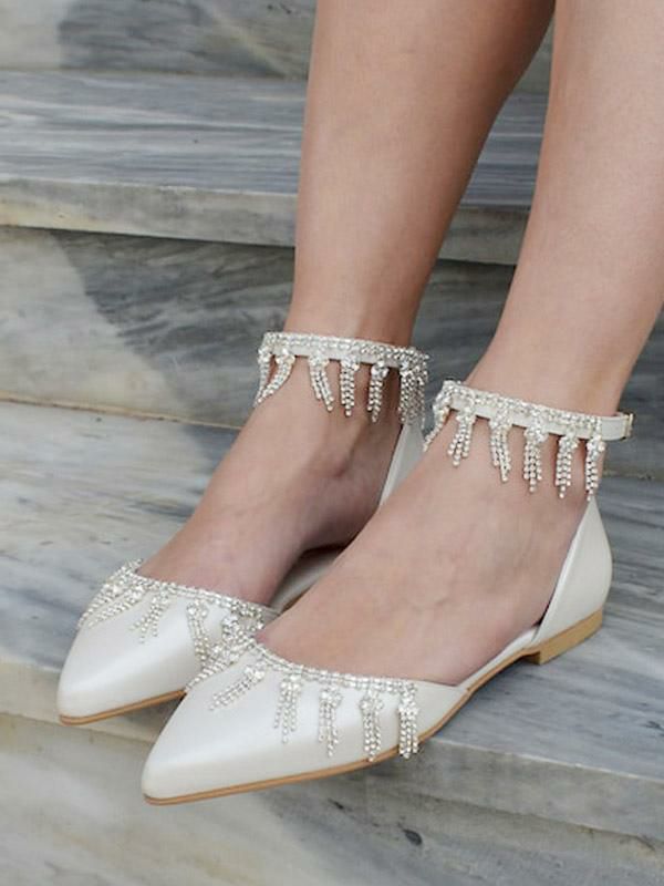 Wedding Shoes | Bridal Shoes Bridal Flats PU Leather Pointed Toe Shoes Wedding Shoes