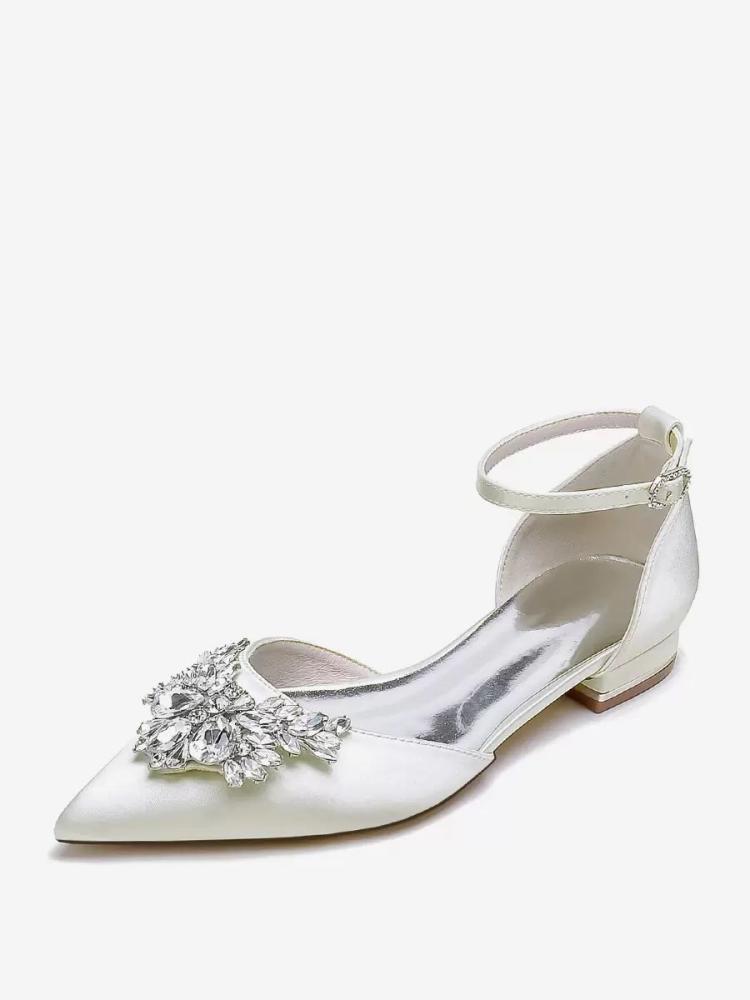 Wedding Shoes | Bridal Shoes Bridal Flats Satin Pointed Toe Rhinestones Shoes Wedding Shoes