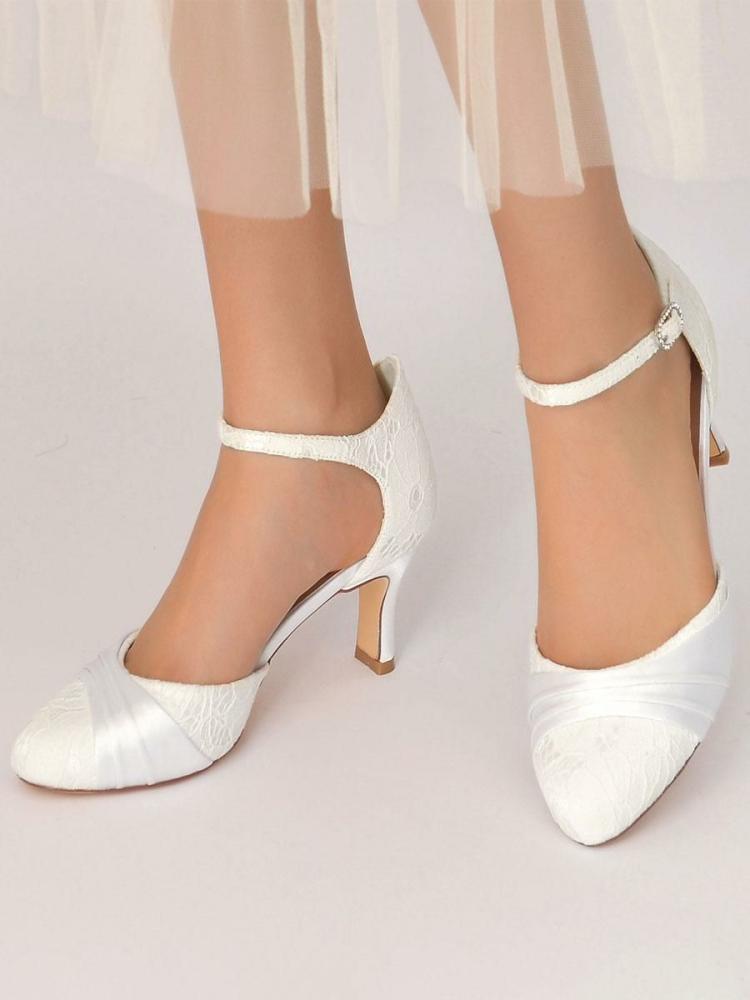 Wedding Shoes | Bridal Shoes Rhinestones Lace Round Toe Chunky Heel Bridal Shoes Shoes Wedding Shoes