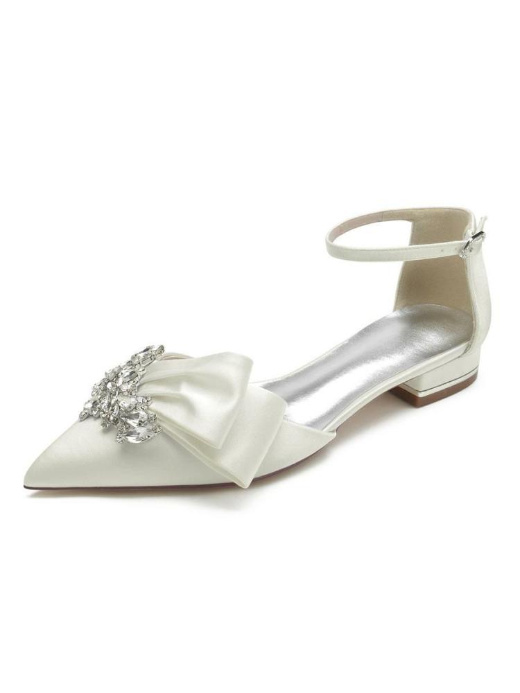 Wedding Shoes | Flat Ankle Strap Bridal Shoes in Satin Shoes Wedding Shoes