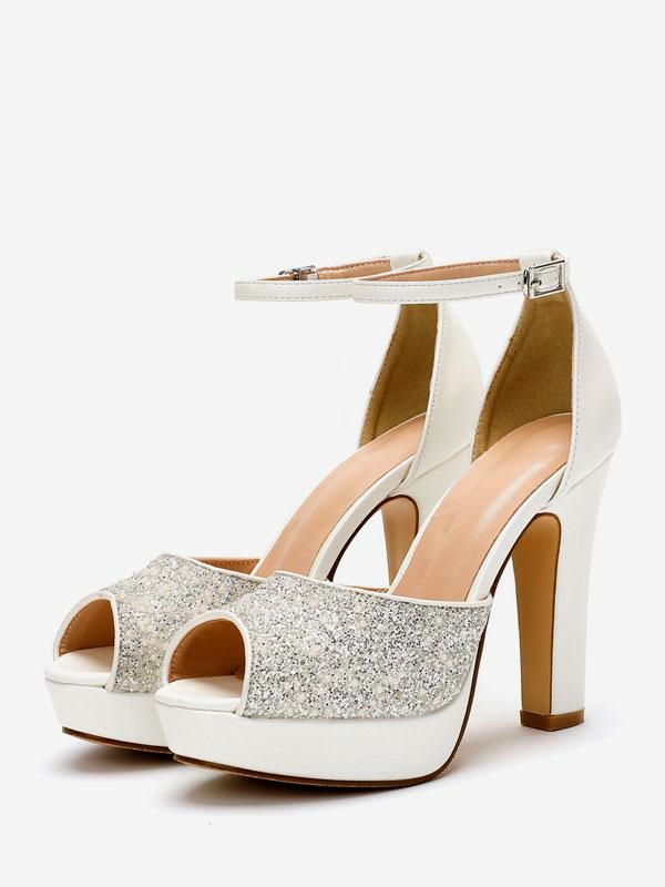 Wedding Shoes | Glitter Wedding Shoes PU Leather Peep Toe Pearls High Heel Bridal Pumps Shoes Wedding Shoes