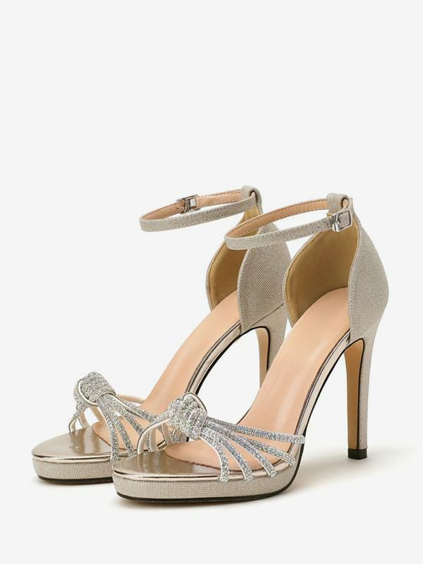 Wedding Shoes | Gold Wedding Shoes Glitter Rhinestones Open Toe Knotted High Heel Party Shoes Shoes Wedding Shoes