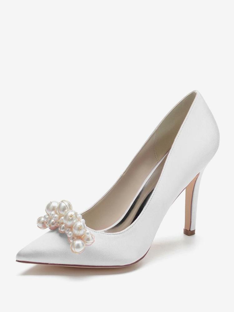 Wedding Shoes | High Heel Wedding Shoes Satin Pointed Toe Pearls Stiletto Heel Bridal Pumps Shoes Wedding Shoes