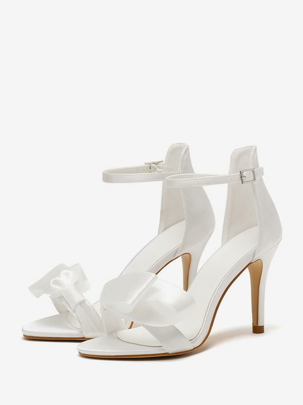 Wedding Shoes | High Heel Wedding Shoes Satin White Bows Ankle Strap Wedding Sandals Shoes Wedding Shoes