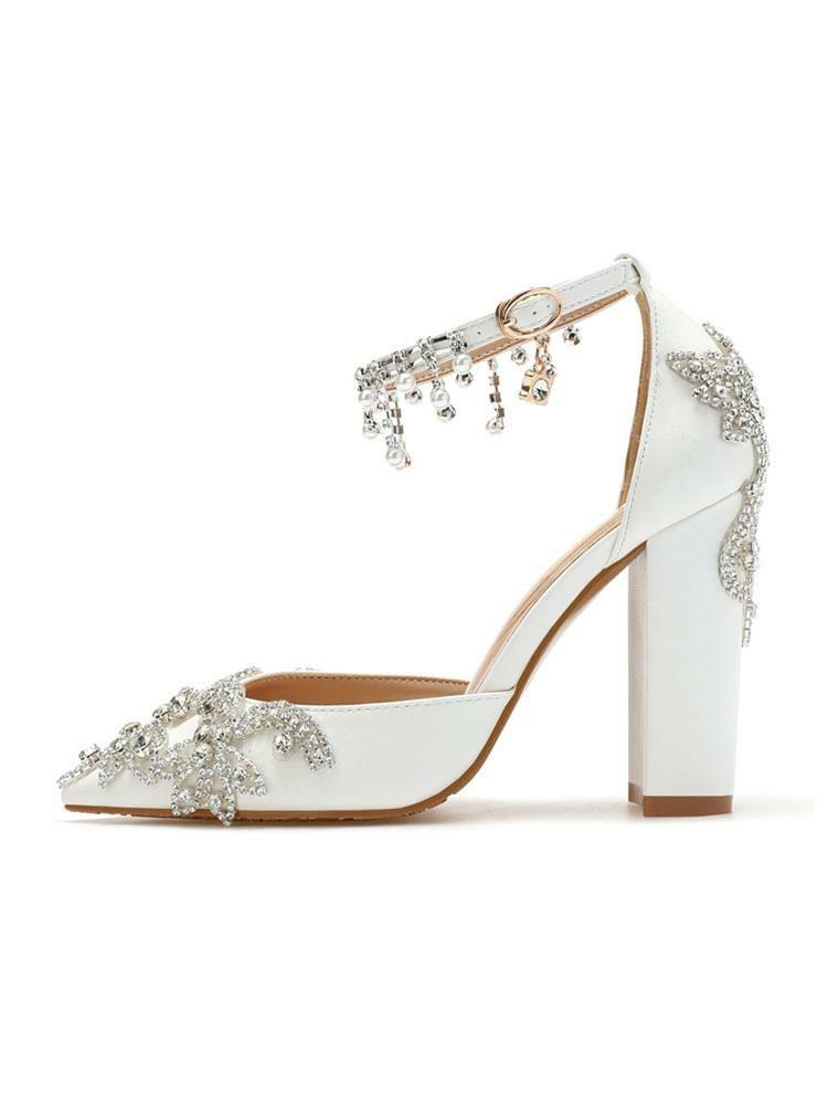 Wedding Shoes | Jeweled Ankle Strap Chunky Heel Bridal Pumps Shoes Wedding Shoes