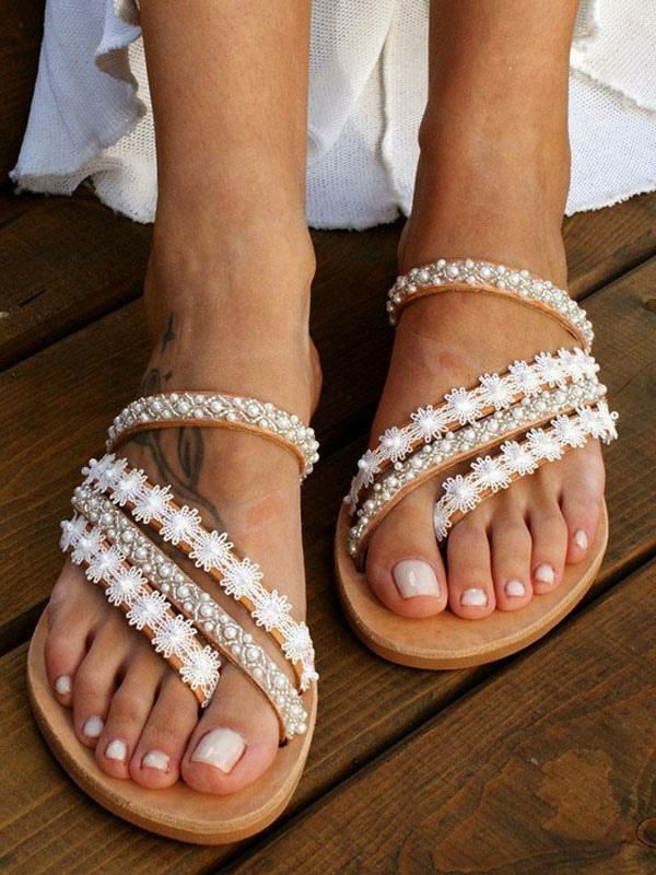 Wedding Shoes | Jeweled Flat Beach Wedding Sandals Shoes Wedding Shoes