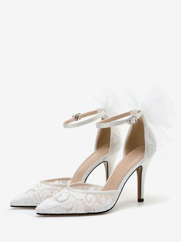 Wedding Shoes | Lace Bow Ankle Strap Bridal Heels Shoes Wedding Shoes