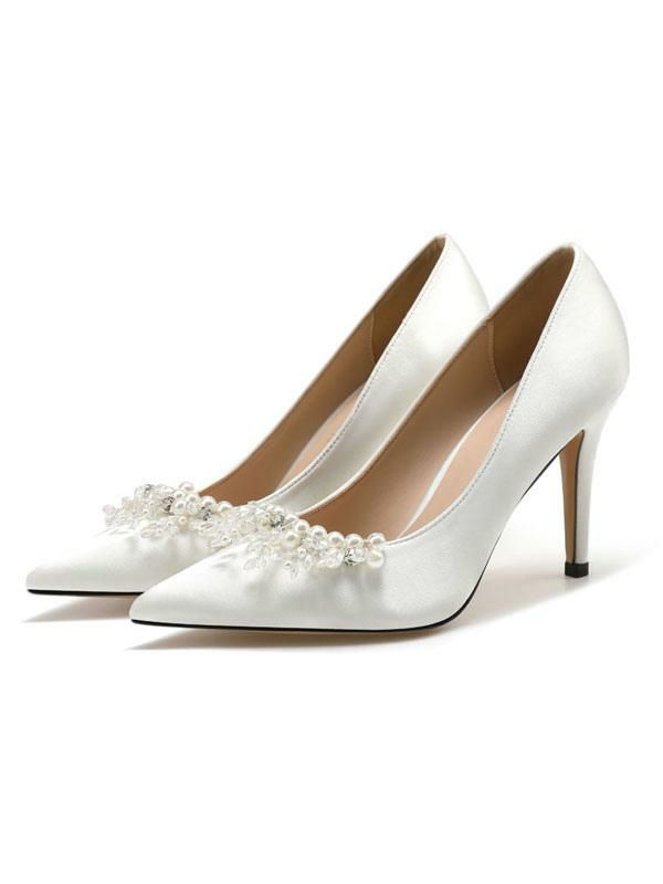 Wedding Shoes | Pearls Bridal Heels in White Satin Shoes Wedding Shoes