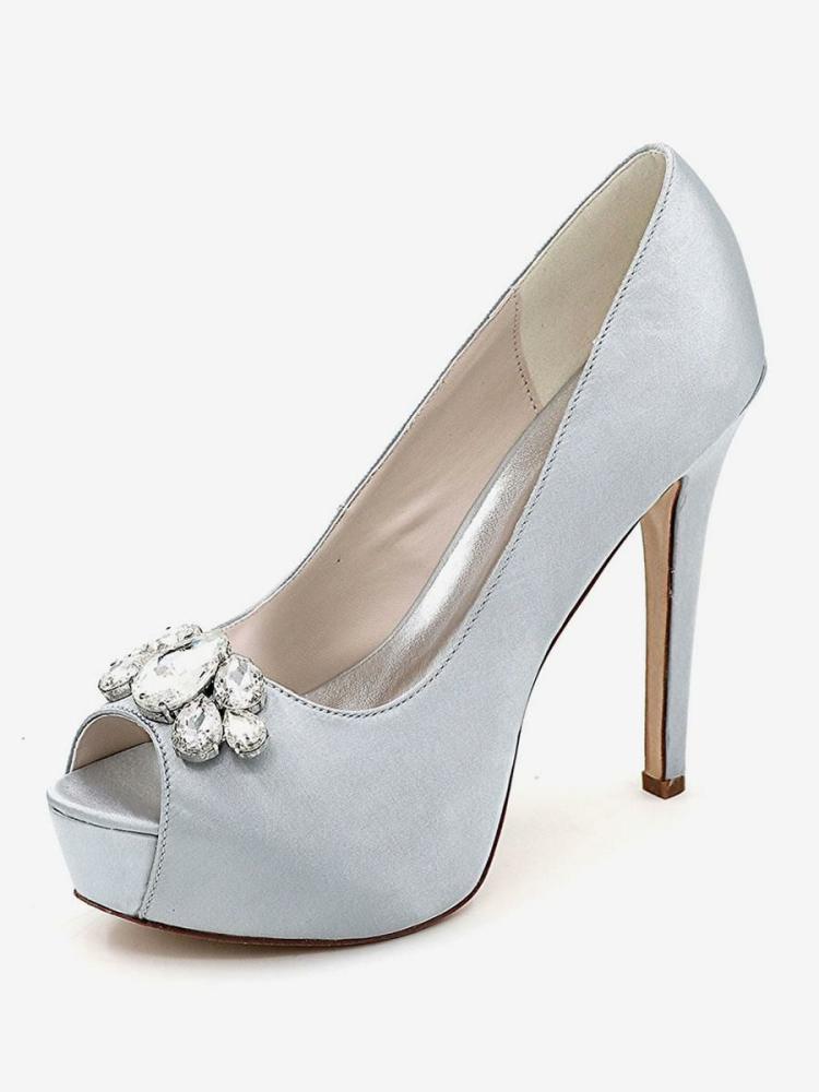 Wedding Shoes | Platform Wedding Shoes Peep Toe Stiletto Heel Pumps in Satin Shoes Wedding Shoes