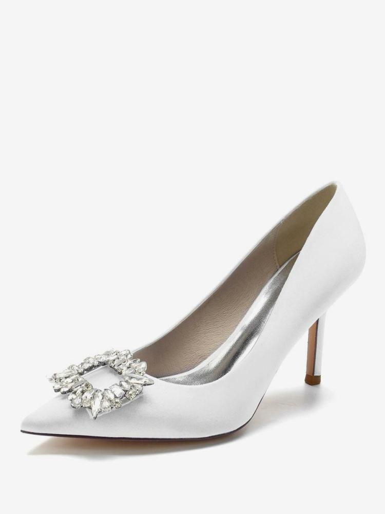 Wedding Shoes | Rhinestone Heeled Bridal Pumps in Satin Shoes Wedding Shoes