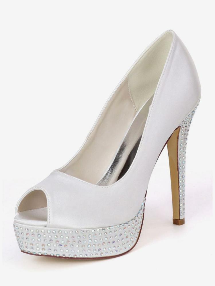 Wedding Shoes | Rhinestone Platform Peep Toe Bridal Pumps Shoes Wedding Shoes