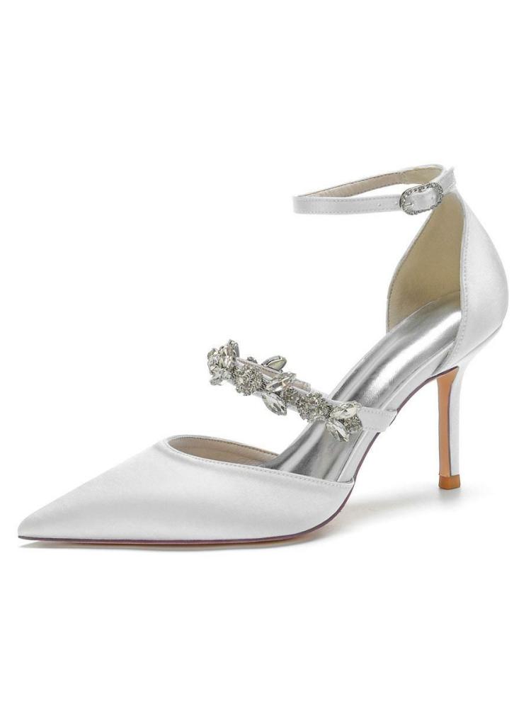 Wedding Shoes | Rhinestones Ankle Strap Heeled Bridal Pumps in Satin Shoes Wedding Shoes