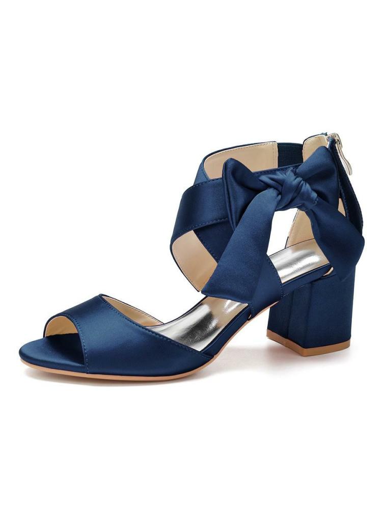 Wedding Shoes | Satin Bow Bridal Sandals Low Heel Shoes Wedding Shoes