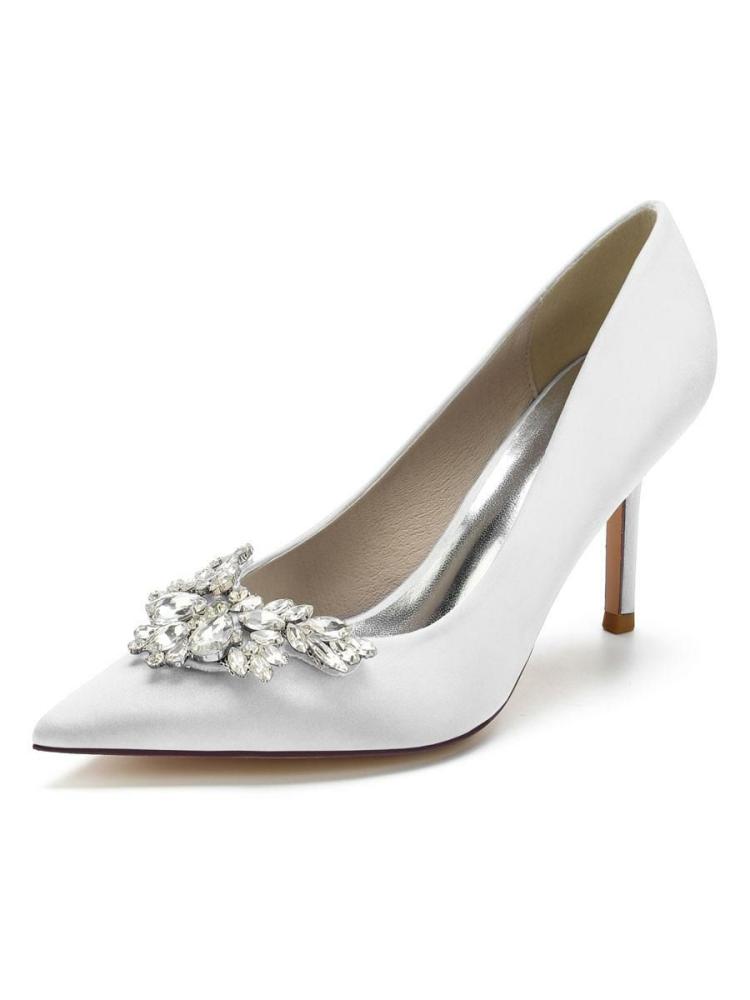 Wedding Shoes | Satin Rhinestones Stiletto Heel Bridal Pumps Shoes Wedding Shoes