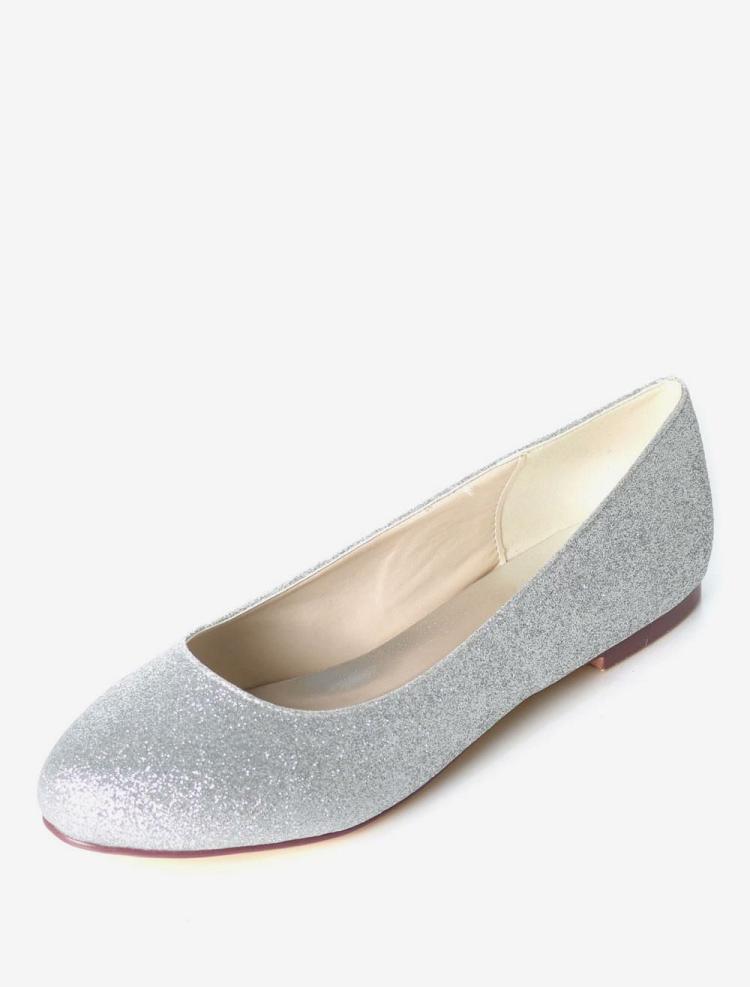 Wedding Shoes | Silver Wedding Shoes Glitter Round Toe Slip On Bridesmaid Shoes Women Ballet Flats Shoes Wedding Shoes