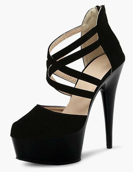 Wedding Shoes | Suede Sexy Platform Black Wedding Heels Crisscross Stiletto Heel Pumps For Women in Black Shoes Wedding Shoes