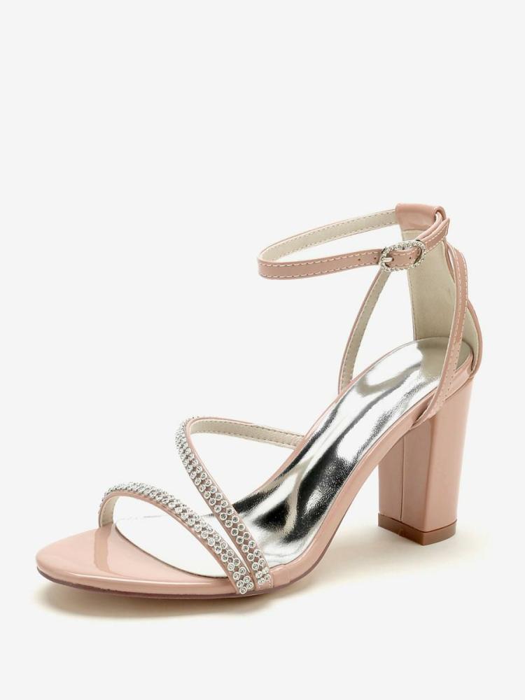 Wedding Shoes | Wedding Shoes Patent PU Upper Nude Rhinestones Open Toe Wedding Sandals Shoes Wedding Shoes