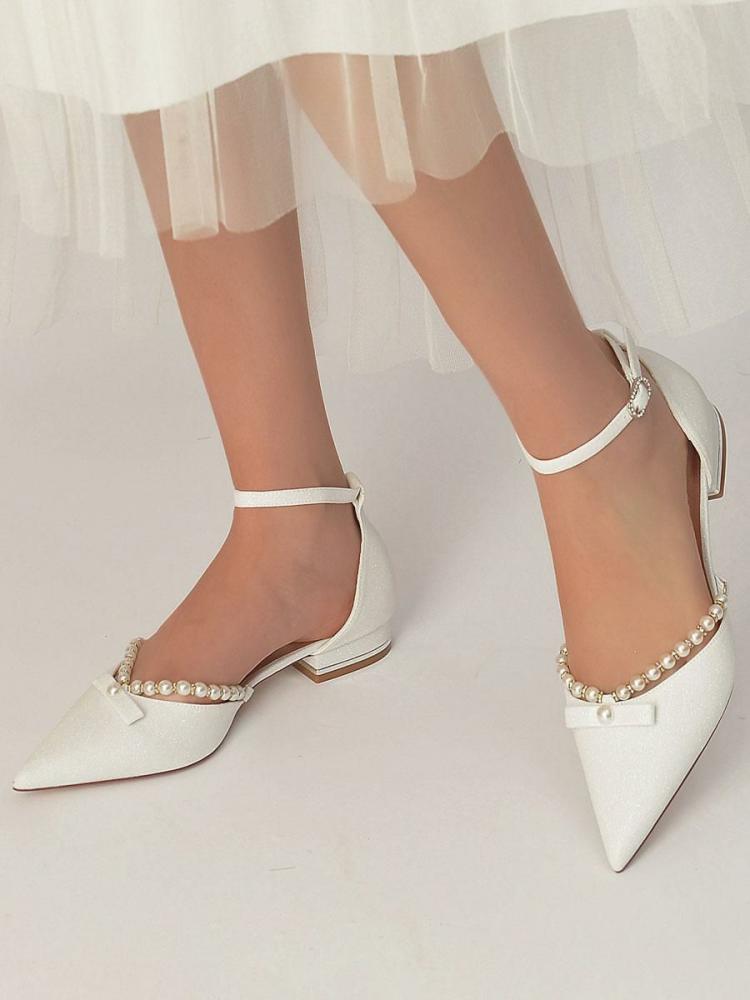 Wedding Shoes | Wedding Shoes Pearls Ankle Strap Flats Shoes Wedding Shoes