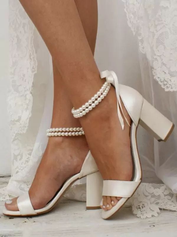 Wedding Shoes | Wedding Shoes PU Leather Ivory Pearls Open Toe Wedding Sandals Shoes Wedding Shoes