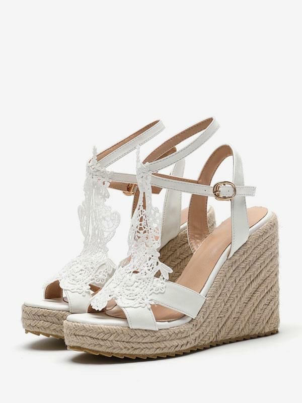 Wedding Shoes | Wedding Shoes PU Leather White Embroidered Open Toe Wedding Sandals Shoes Wedding Shoes