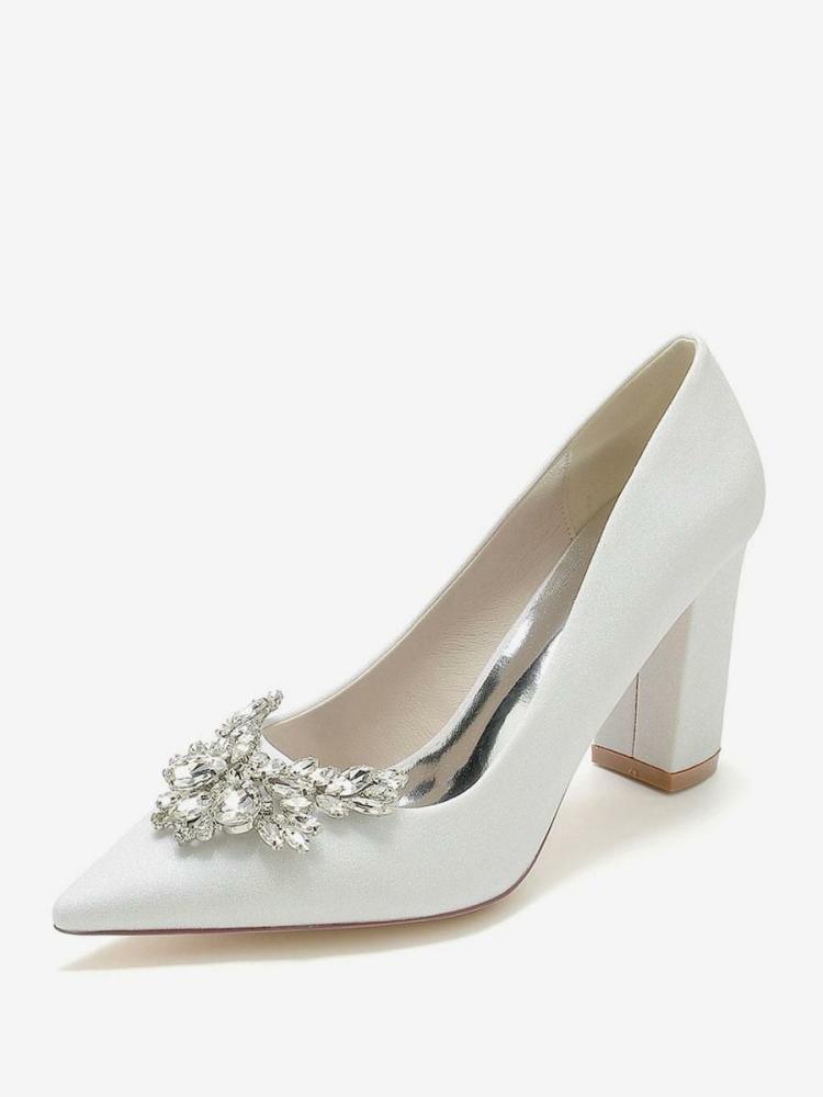 Wedding Shoes | Wedding Shoes Rhinestones Pointed Toe Chunky Heel Bridal Shoes Shoes Wedding Shoes