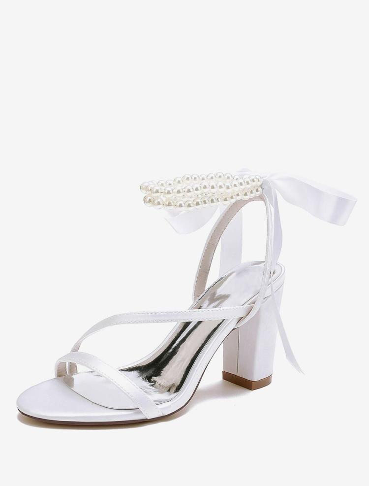 Wedding Shoes | Wedding Shoes Satin White Bows Open Toe Wedding Sandals Shoes Wedding Shoes