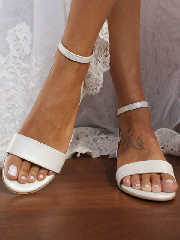 Wedding Shoes | White Bridal Shoes Women Open Toe Ankle Strap Flat Wedding Shoes Shoes Wedding Shoes