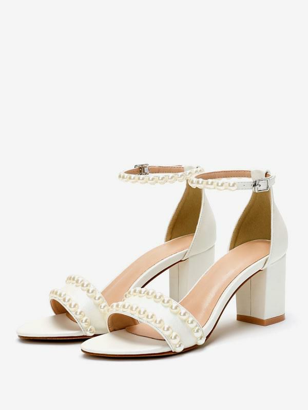 Wedding Shoes | White Wedding Shoes High Heel Pearl Ankle Strap Bridal Sandals Shoes Wedding Shoes