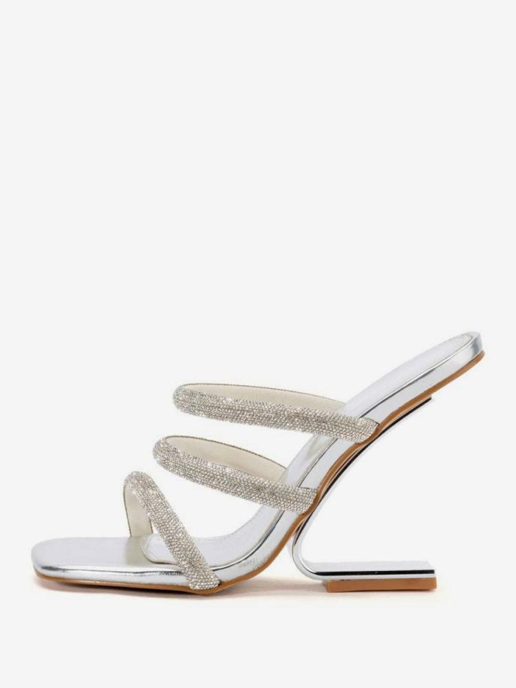 Wedges | Silver Rhinestones Strappy Designed Wedge Sandals Shoes Wedges