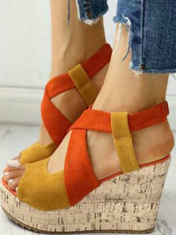 Wedges | Two Tone Strappy Platform Wedge Sandals Shoes Wedges