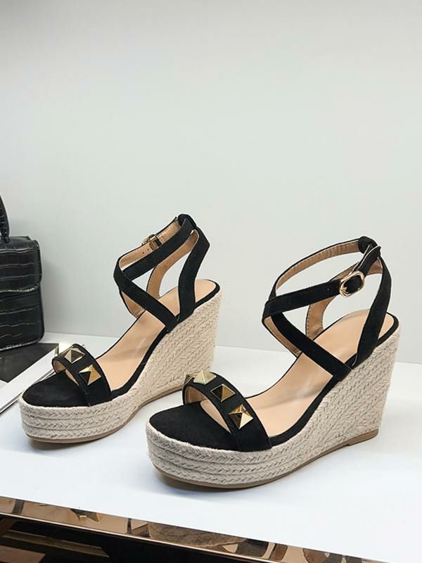 Wedges | Wedge Sandals Platform Rivets Suede Criss Cross Sandal Shoes Shoes Wedges