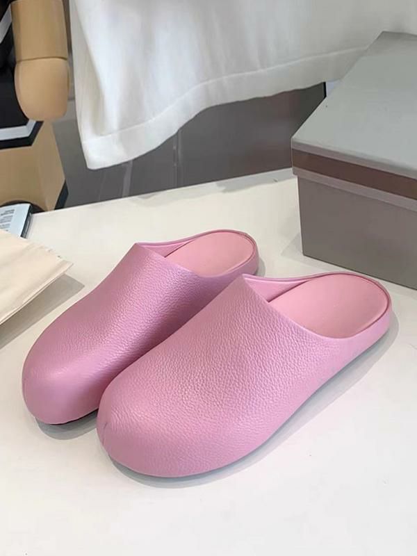 Slippers | Pink Flat Mules Women Round Toe Slip On Slippers Shoes Slippers