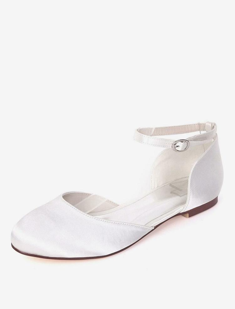 Wedding Shoes | Ankle Strap Wedding Flats in Satin Shoes Wedding Shoes