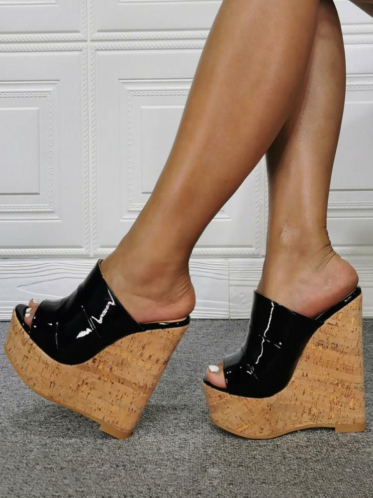 Wedges | Cork Wedge Mule Sandals in Patent Leather Shoes Wedges