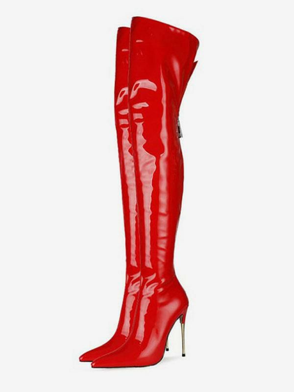 Boots | Patent Leather Thigh High Heel Boots Bright Leather Boots Boots