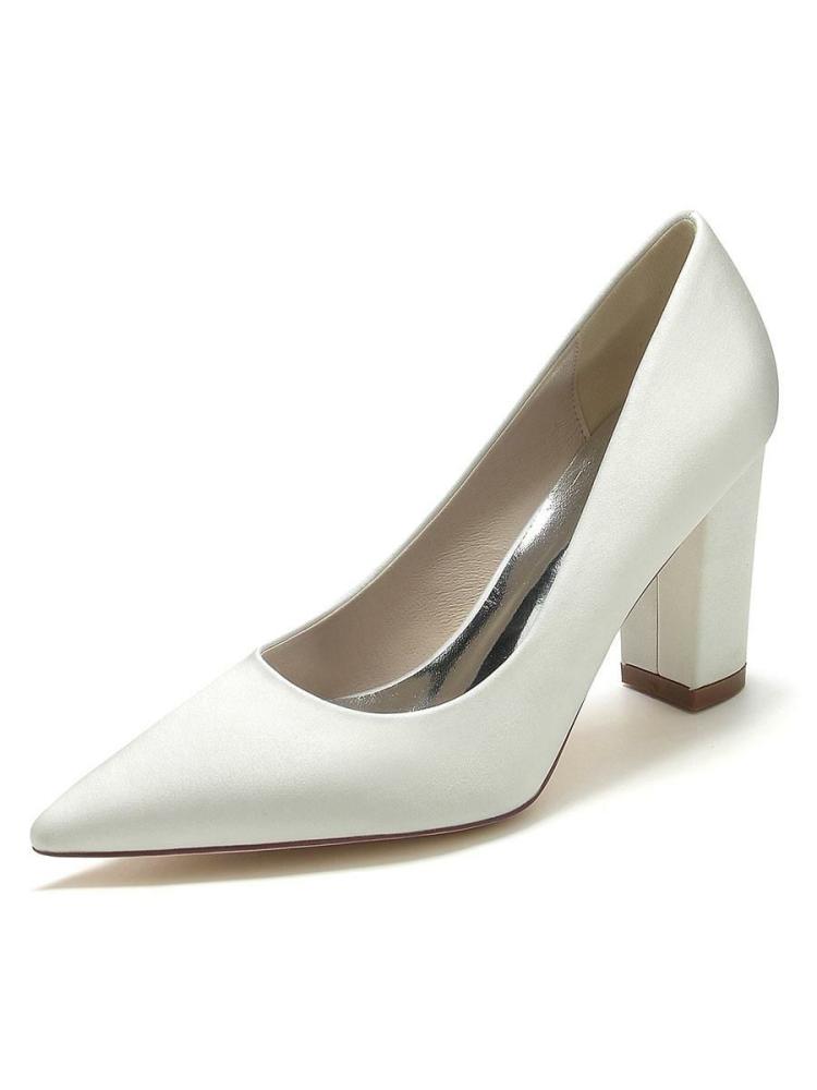 Wedding Shoes | Bridal Shoes Satin Pointed Toe Chunky Heel Bridal Shoes Shoes Wedding Shoes