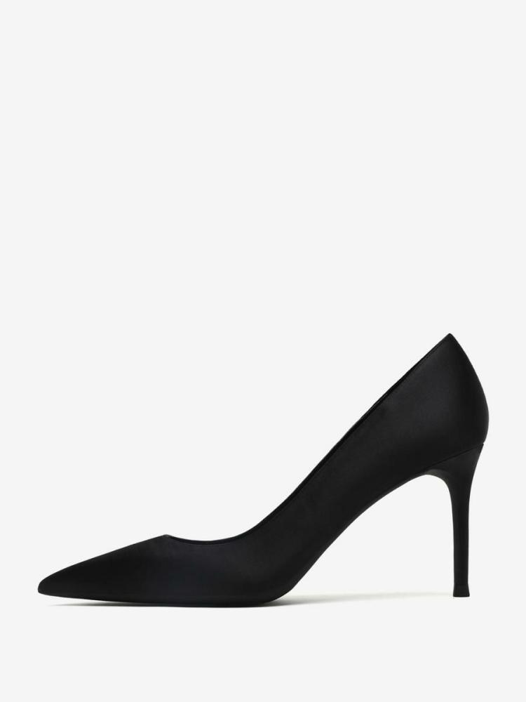 Heels& Pumps | Satin High Heels Black Pointed Toe Stiletto Heel Pumps Heels& Pumps Heels& Pumps