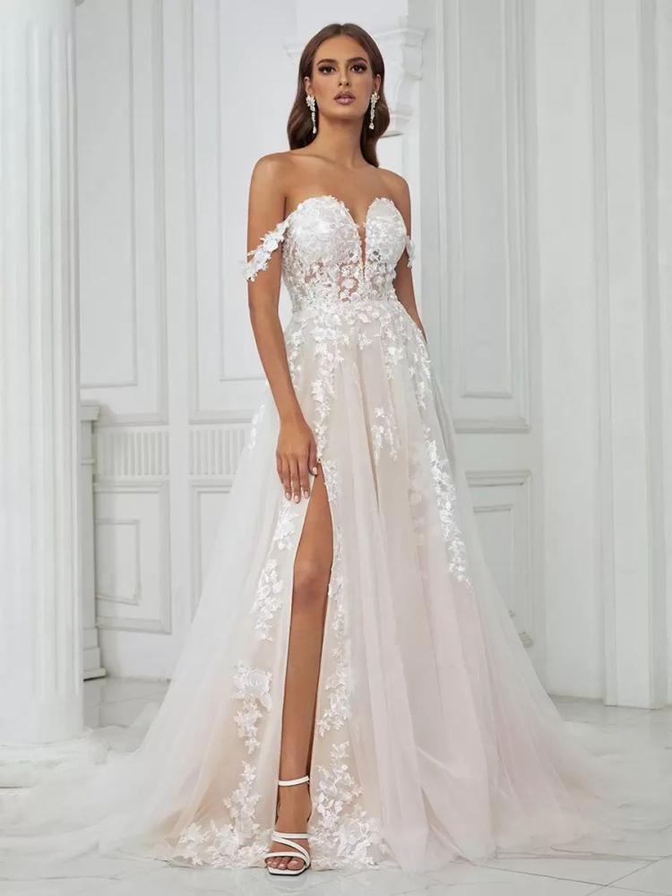 Wedding Dresses | Wedding Dress With Train A-Line Sleeveless Lace Sweetheart Neck Bridal Dresses Wedding Wedding Dresses