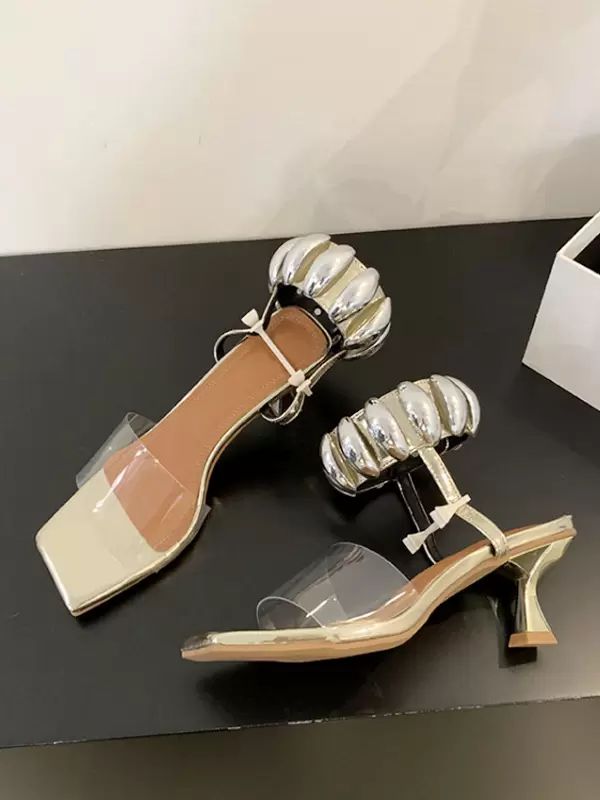 Sandals | Kitten Heel Sandals Transparent Open Toe Metal Detail Ankle Strap Sandal Shoes Sandals Sandals