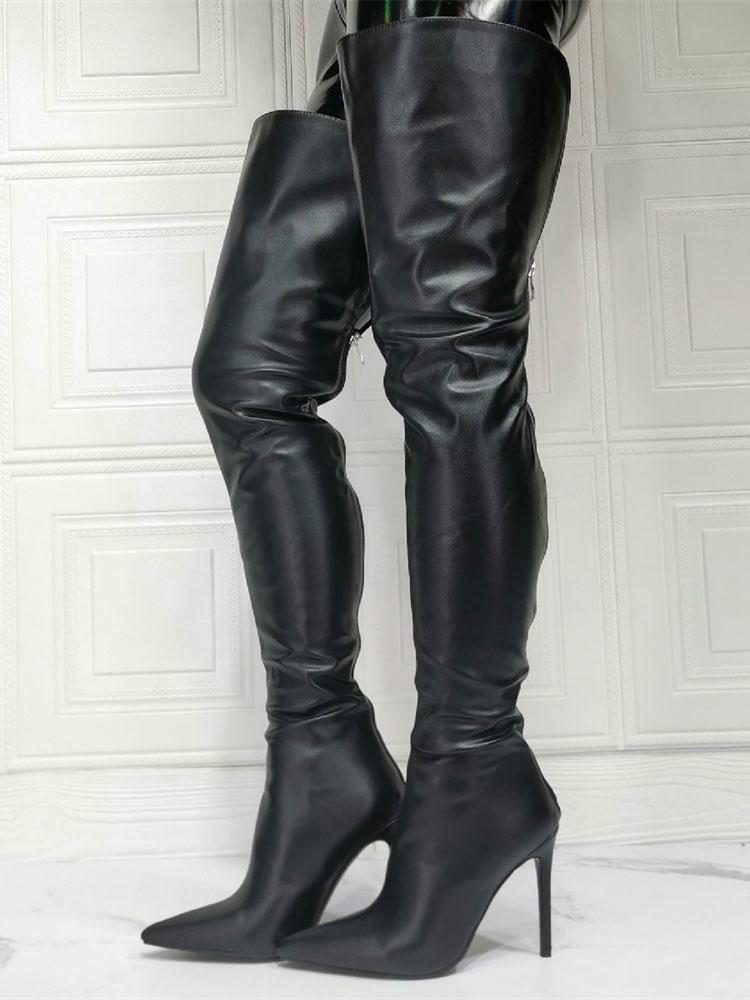 Boots | Women Over The Knee Boots Plus Size Stiletto Heel PU Leather Black Thigh High Boots Boots Boots